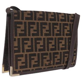 FENDI Zucca Canvas Shoulder Bag Brown Black Altro
