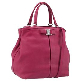 Salvatore Ferragamo Vala Hand Bag Leather 2way Pink Silver Outro