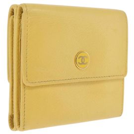 CHANEL Trifold Wallet Leather Yellow Gold CC Other