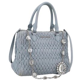 Miu Miu Matelassé Handtasche aus Leder 2way Hellblau Silber Andere