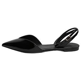 Dolce & Gabbana Black polished leather pointed-toe ankle strap flats - size EU 39 Other