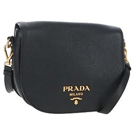 PRADA Bolsa de Ombro Vittero Dino em Couro 2way Preta Dourada Outro