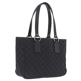 GUCCI GG Canvas Tote Bag Black Silver 113019 Altro