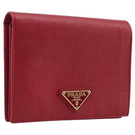 PRADA Bifold Wallet Saffiano leather Red Gold Other