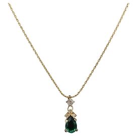 Collier Christian Dior Strass Métal Doré Vert Autre