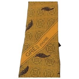 Autre Marque Gres Paris Silk Tie Yellow Leaf Pattern Brown Yellow