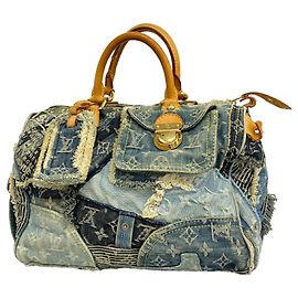 Sac à main Louis Vuitton Monogram Denim Patchwork Speedy 30 Bleu
