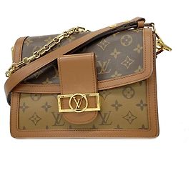 Bolso de hombro Louis Vuitton Monogram Reverse Dauphine MM Castaño