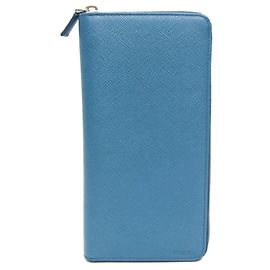Carteira Longa Prada em Couro Saffiano Azul