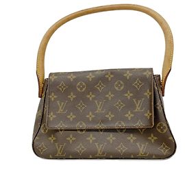 Bolso de hombro Louis Vuitton Monogram Mini Looping Castaño