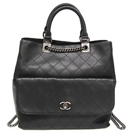 Chanel Coco Mark Diamond Stitch Chain Shoulder Backpack Black