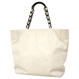 Sac cabas Chanel en cuir blanc Blanc