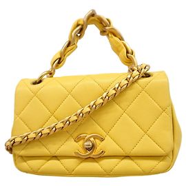 Chanel Mini Matelassé Chain Shoulder Handbag Yellow