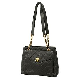 Saco Tote Chanel em couro de bezerro grão preto Preto