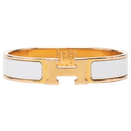 Hermès Clic H Armband PM schmal, weißes Emaille Andere