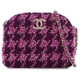 Clutch Chanel Mini CC em tweed acolchoado roxo com corrente Outro Roxo