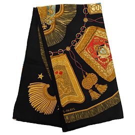 Pañuelo de seda Hermès Black Poste et Cavalerie 90 Negro