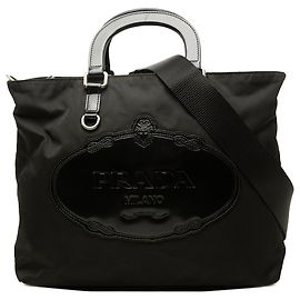 Borsa Prada in Tessuto Canapa nera con logo Nero