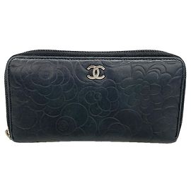 Chanel Black Lambskin Long Wallet Black