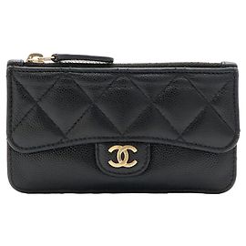 Chanel Matelassé Coco Mark Black Card Case Black
