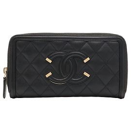 Portafoglio con zip Chanel CC Filigree Nero