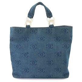 mala tote Chanel em denim Azul Amarelo