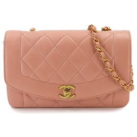 Bolsa de ombro Chanel Diana Matelasse 22 com corrente Rosa