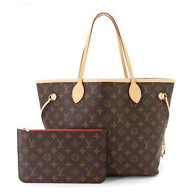 Louis Vuitton Neverfull MM Monogram Tote Handbag Brown Fuschia Monogram