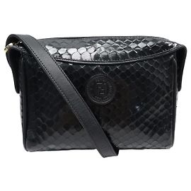 VINTAGE SAC A MAIN FENDI MINI CAMERA BAG CUIR DE PYTHON BANDOULIERE PURSE Noir