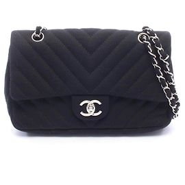 Borsa a tracolla CHANEL Chevron V Stitch in jersey di cotone Nero