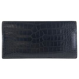 Carteira longa bi-fold Hermès Mc2 Fleming em jacaré Preto