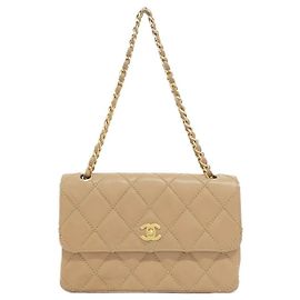 Bolsa de Ombro Chanel Wild Stitch Line em Bezerro Marrom Bege