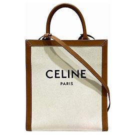 Céline CELINE Vertical Cabas Small Shopper aus Canvas und Leder Weiß