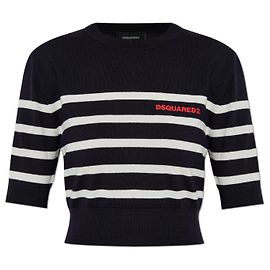 Dsquared2 Navy Blue Striped Wool Top Blue Navy blue