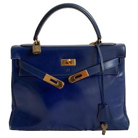 Hermès Kelly 32 handbag in blue leather Blue