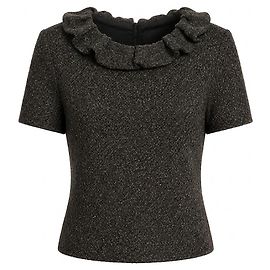 Chanel Fall 1997 Frilled Collar Angora Mix Top Dark grey
