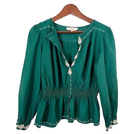 Dunkelgrüne Ba&sh-Bluse mit weißer Stickerei Grün