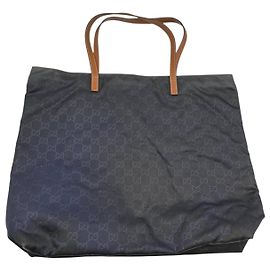 Gucci Borsa Shopper GG Monogram Nero e Tan Marrone Nero