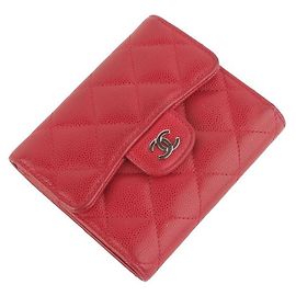 Chanel Caviar Classic Silver Damenbörse Rot