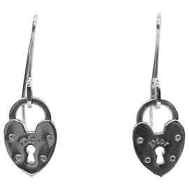 Dior Heart Lock Silver Earrings Silvery