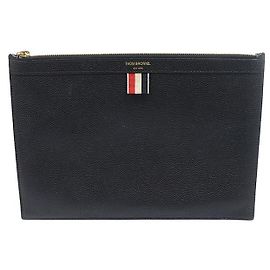 Thom Browne Pochette porte-documents Small en cuir grainé noir Noir