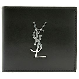 Autre Marque SAINT LAURENT Black Leather Wallet with Silver Logo Black