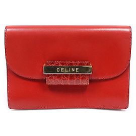Céline Clutch em couro de bezerro vermelho com relevo de crocodilo Vermelho