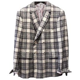 Thom Browne Wool Check Double Breasted Blazer Jacket Brown