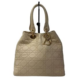 Dior Cannage Leather Tote Bag Ivory Gold Medium White