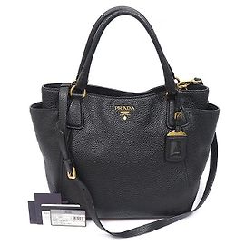 Prada Black Vitello Daino Side Pocket Noir