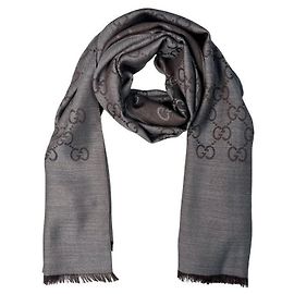 Gucci Sciarpa in lana e seta grigio marrone bicolore Marrone