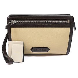 Tom Ford Beige Brown Grain Leather Clutch Bag Brown