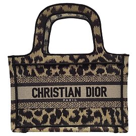 Dior Leopard Embroidered Canvas Book Tote Mini Bag Brown