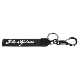Dolce & Gabbana Black White DG Logo Silver Men Keychain Polyester Keyring Black